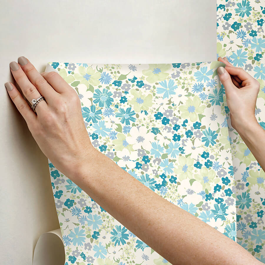 wildflower-impressions-aqua-peel-and-stick-wallpaper-york-wallcoverings-rmws1253 - York Wallcoverings Wallpaper