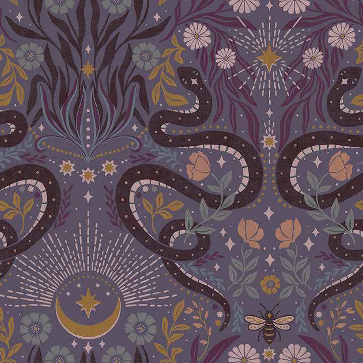 Mystic Serpent Plum Peel and Stick Wallpaper - York Wallcoverings - RMWS1256 - York Wallcoverings Wallpaper