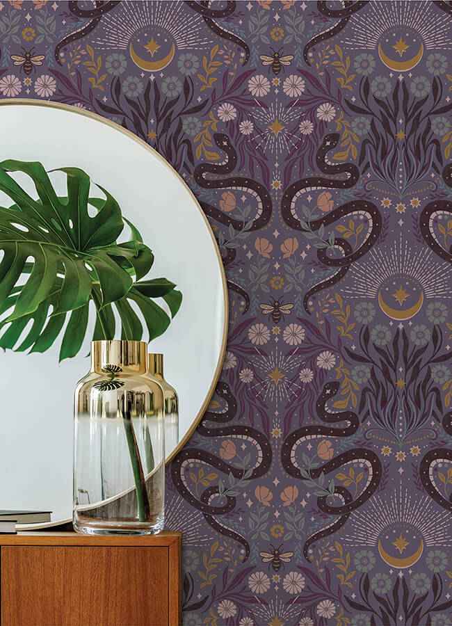 Mystic Serpent Plum Peel and Stick Wallpaper - York Wallcoverings - RMWS1256 - York Wallcoverings Wallpaper