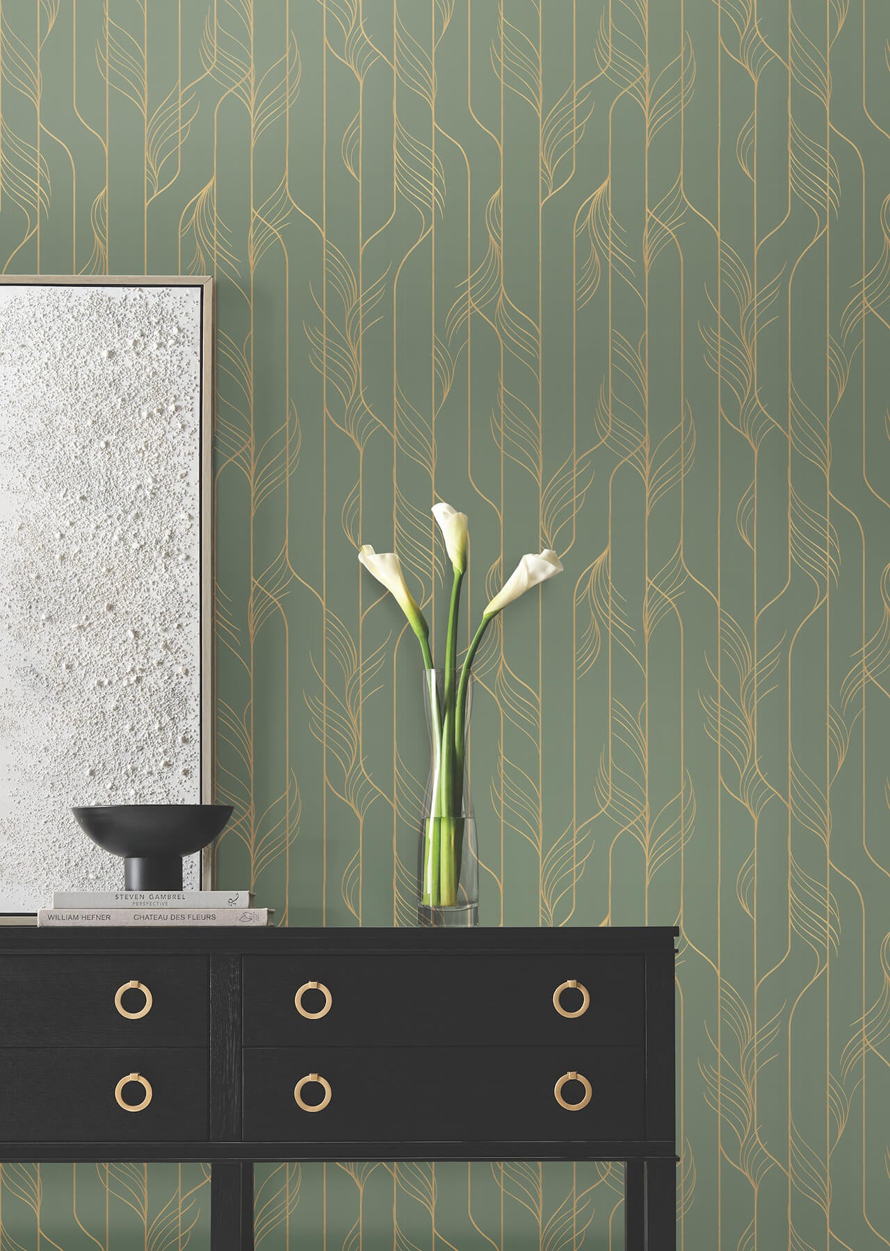 elemental-thread-green-gold-wallpaper-york-wallcoverings-df3306 - York Wallpaper Wallpaper