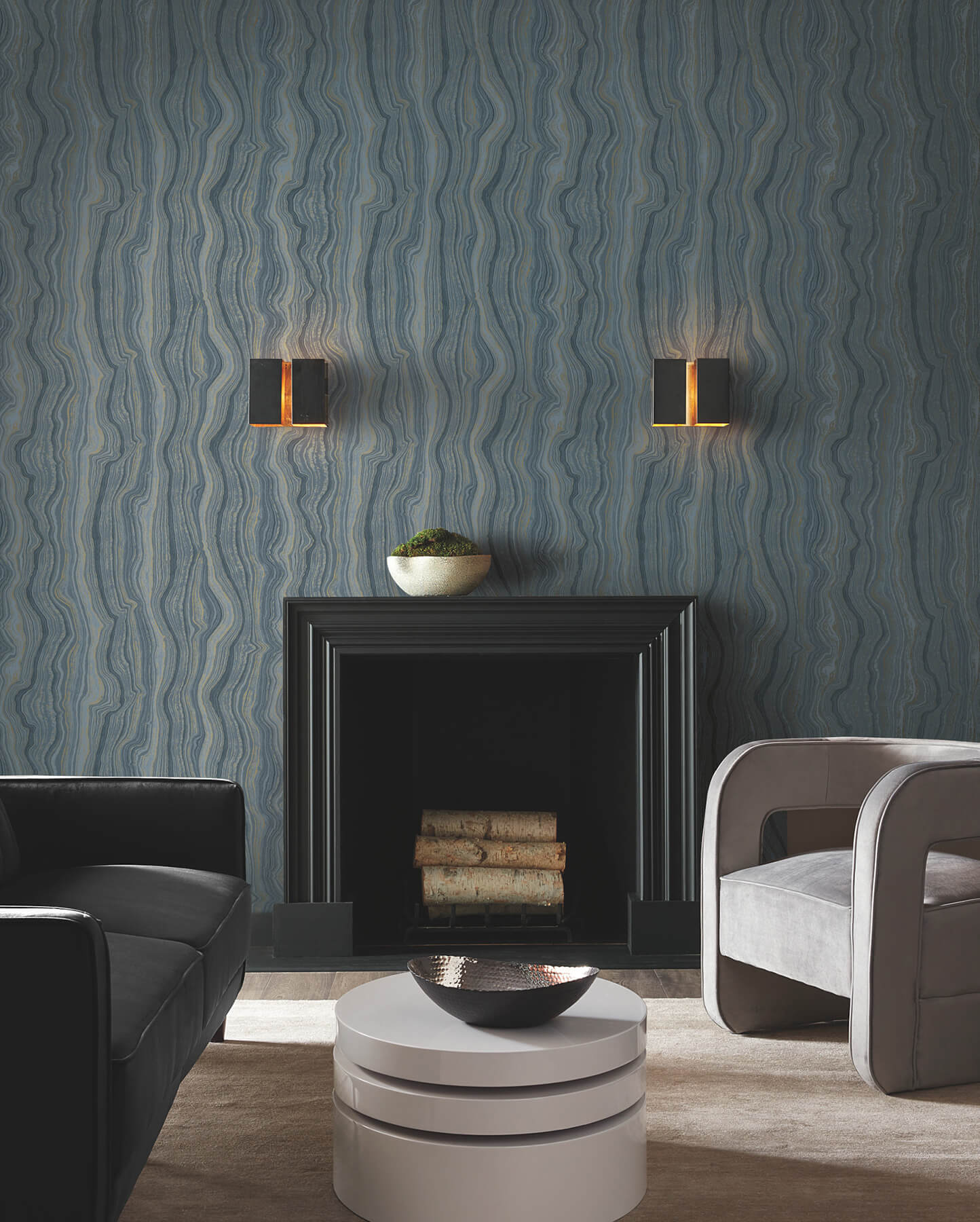 mineral-shimmer-denim-gold-wallpaper-york-wallcoverings-df3321 - York Wallcoverings Wallpaper