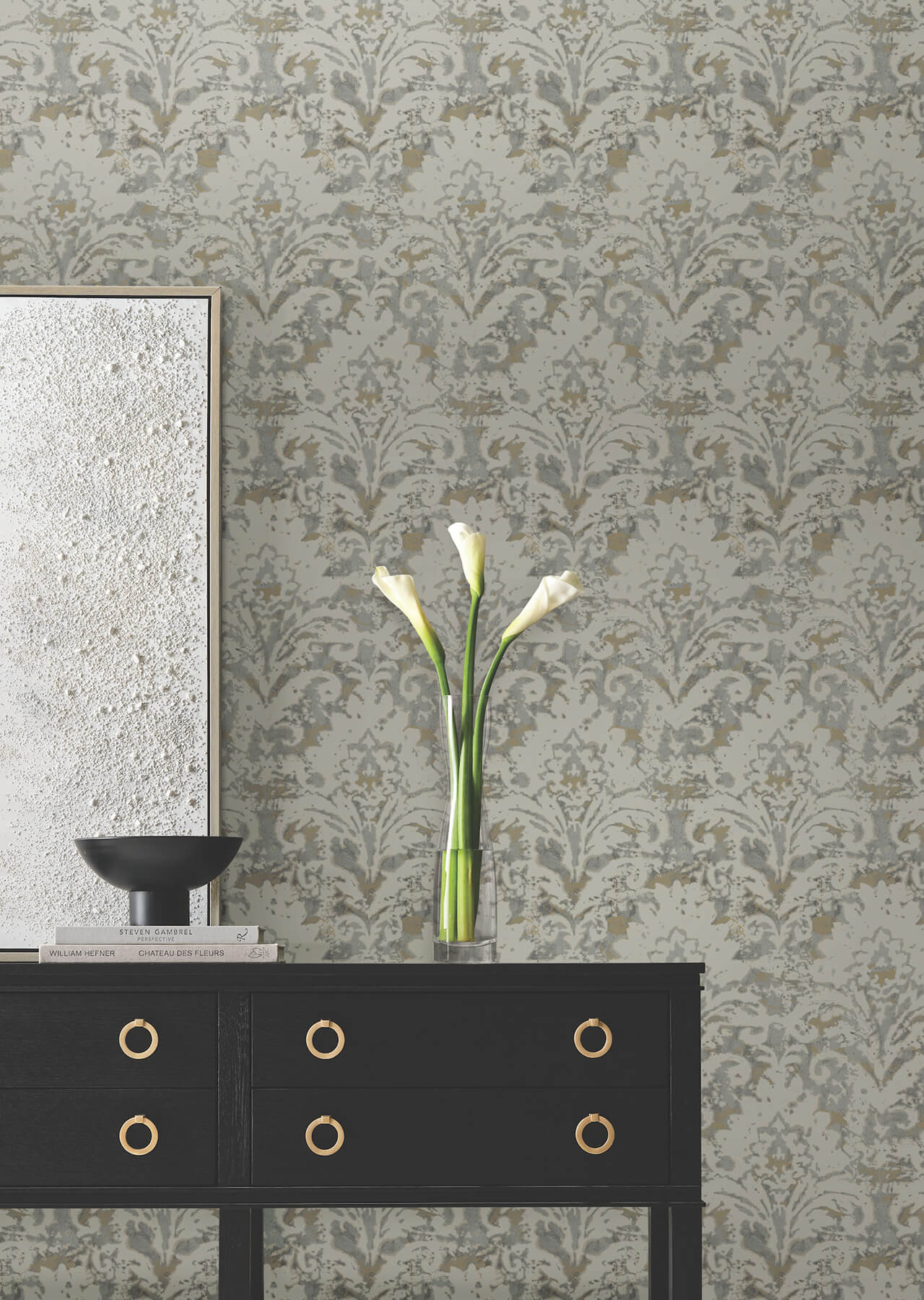 velvet-crush-damask-taupe-gold-wallpaper-york-wallcoverings-df3331 - York Wallcoverings Wallpaper