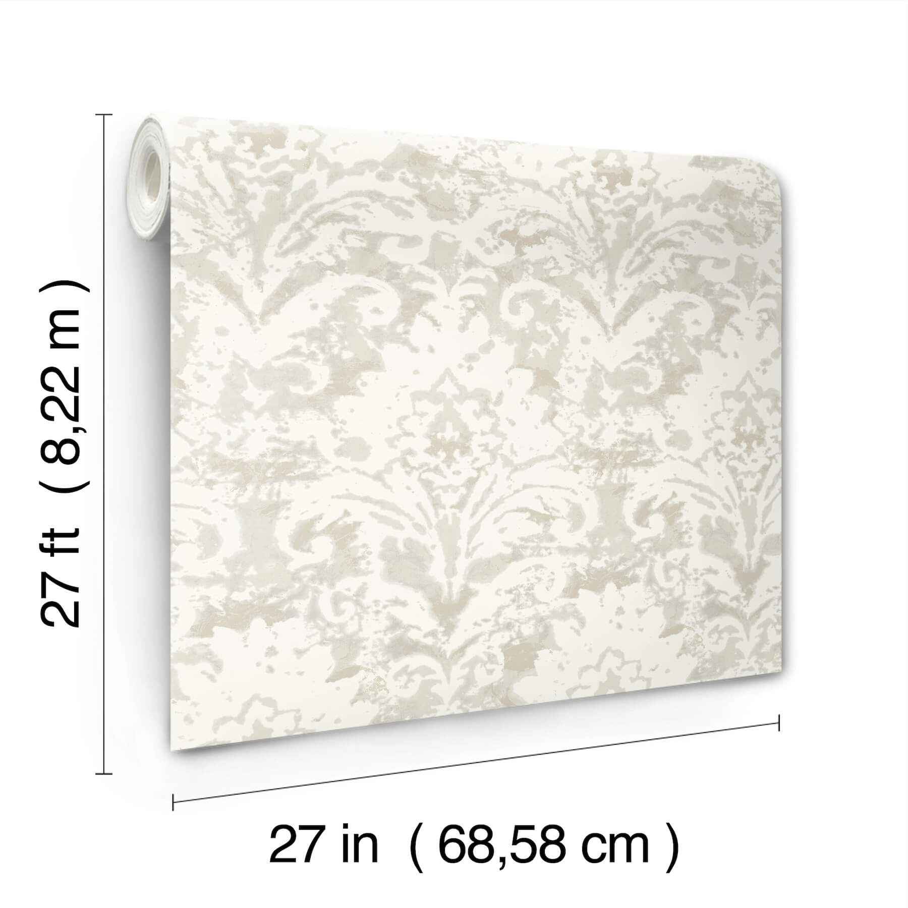 Velvet Crush Damask Cream & Pearl Wallpaper - York Wallcoverings - DF3334 - York Wallcoverings Wallpaper