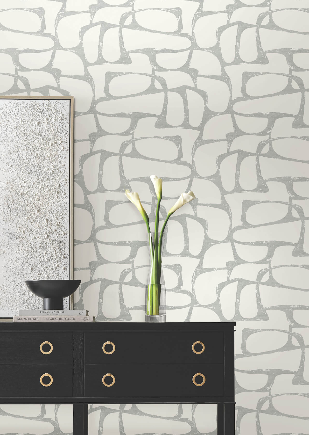craftsman-geometric-white-silver-wallpaper-york-wallcoverings-df3356 - York Wallcoverings Wallpaper
