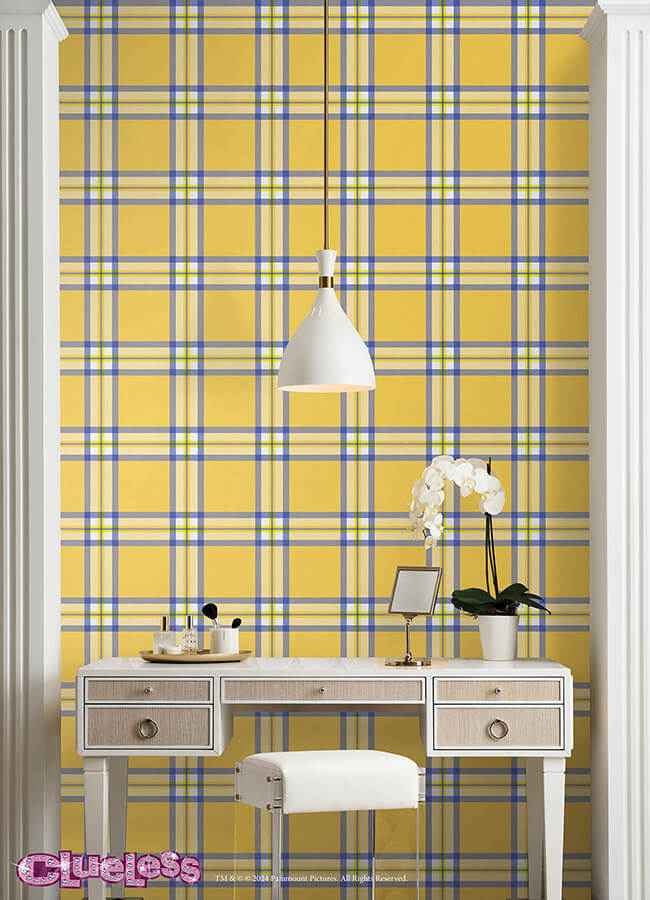 Clueless Cher Yellow Plaid Peel & Stick - York Wallcoverings - RMWS1323 - York Wallcoverings Wallpaper