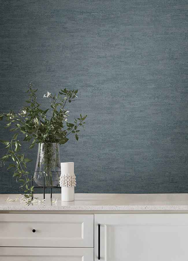 Weathered Stucco Dusty Blue Wallpaper - York Wallcoverings - SI25752
