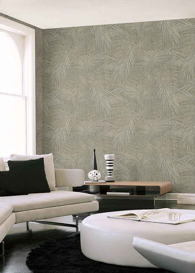 Della Palm Dark Taupe Wallpaper - York Wallcoverings - SI50612
