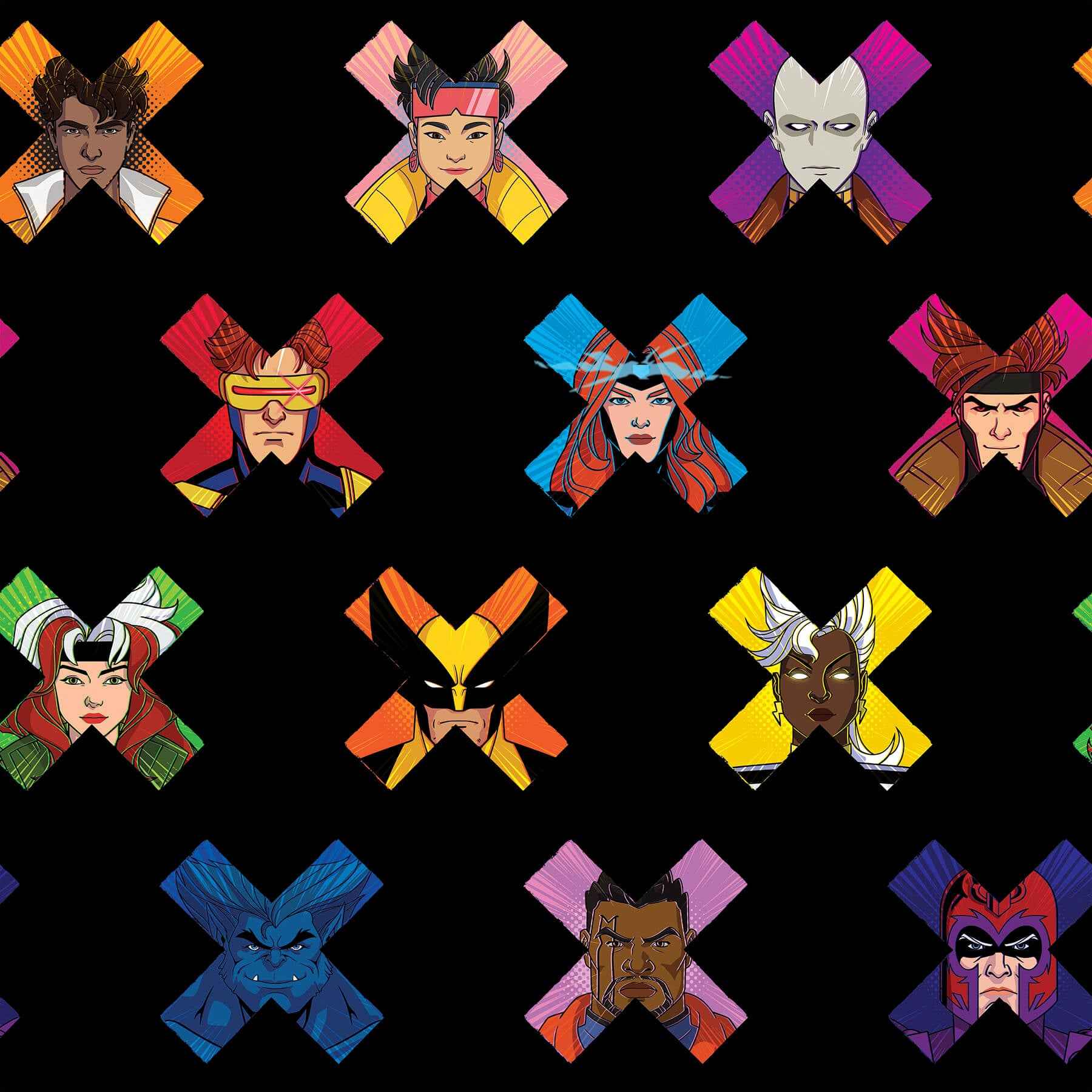 X Men 97 Faces Black Peel and Stick Wallpaper - York Wallcoverings - RMWS1318