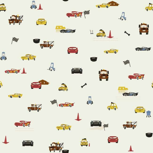 disney-pixar-cars-racing-spot-cream-wallpaper-york-wallcoverings-di0922 - York Wallpaper Wallpaper