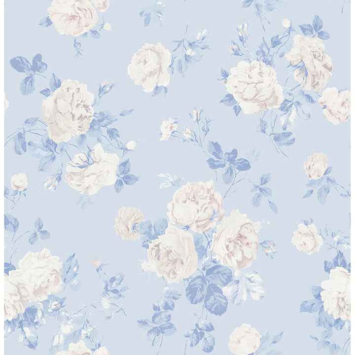 Everblooming Rosettes Whisper Blue Peel - York Wallcoverings - LFS6490 - York Wallcoverings Wallpaper