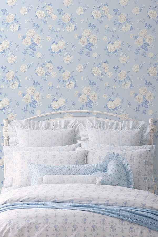 Everblooming Rosettes Whisper Blue Peel - York Wallcoverings - LFS6490 - York Wallcoverings Wallpaper