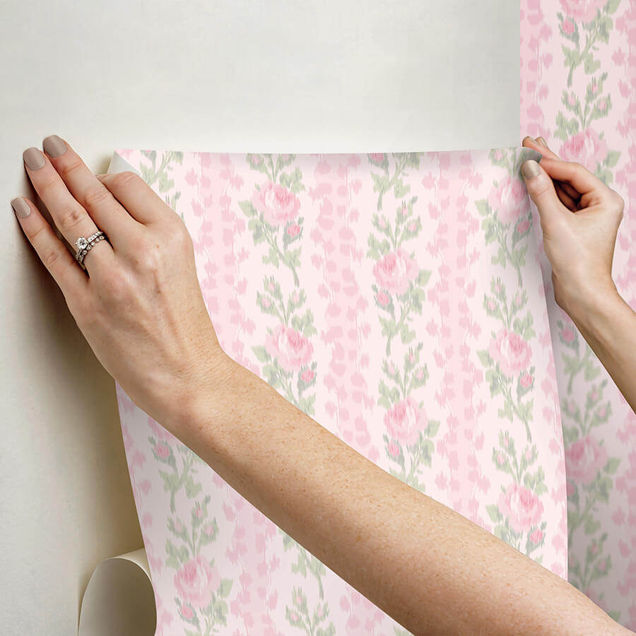 blooming-heirloom-strawberry-macaron-rose-stripe-peel-and-stick-wallpaper-york-wallcoverings-lfs6491 - York Wallcoverings Wallpaper