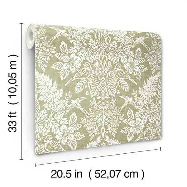 Finch Light Green Woodland Damask Wallpaper - York Wallcoverings - 4173-27620 - York Wallcoverings Wallpaper