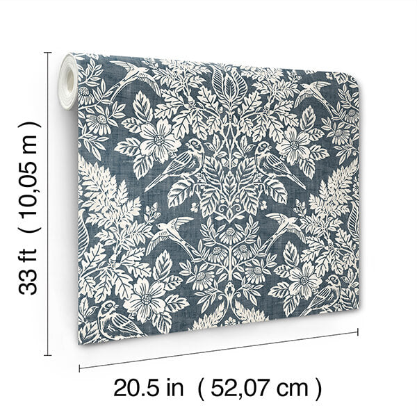 finch-blue-woodland-damask-wallpaper-york-wallcoverings-4173-27622 - York Wallcoverings Wallpaper