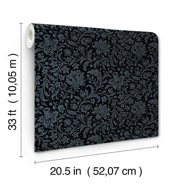 hague-dark-blue-floral-trail-wallpaper-york-wallcoverings-4173-27626 - York Wallpaper Wallpaper