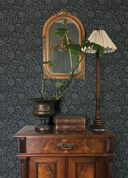 hague-dark-blue-floral-trail-wallpaper-york-wallcoverings-4173-27626 - York Wallpaper Wallpaper