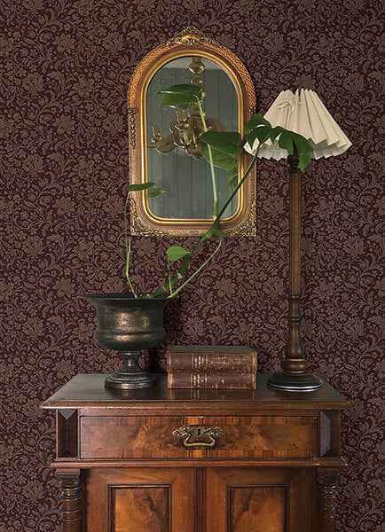 Hague Burgundy Floral Trail Wallpaper - York Wallcoverings - 4173-27627 - York Wallcoverings Wallpaper