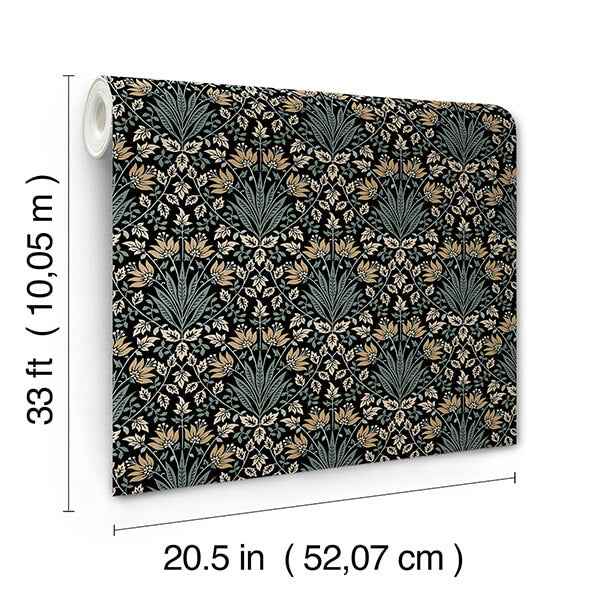 Woodbury Black Floral Damask Wallpaper - York Wallcoverings - 4173-27630 - York Wallcoverings Wallpaper