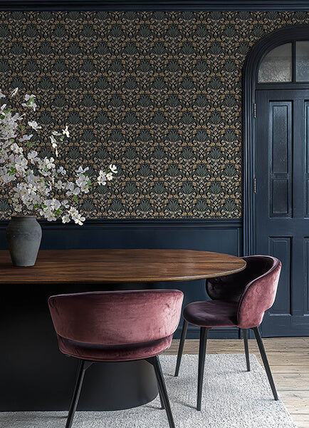 woodbury-black-floral-damask-wallpaper-york-wallcoverings-4173-27630 - York Wallcoverings Wallpaper