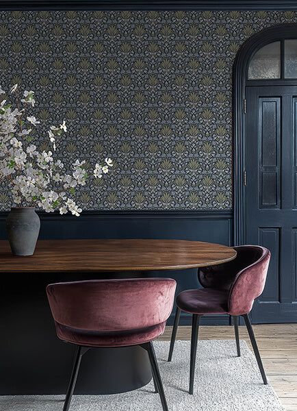 woodbury-navy-floral-damask-wallpaper-york-wallcoverings-4173-27634 - York Wallcoverings Wallpaper