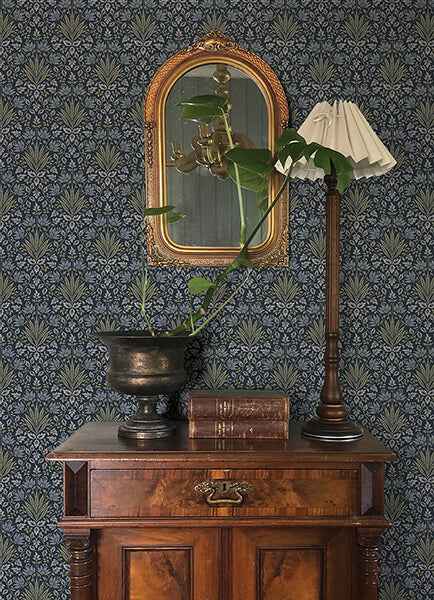 Woodbury Navy Floral Damask Wallpaper - York Wallcoverings - 4173-27634 - York Wallcoverings Wallpaper
