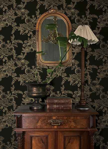 Gerty Gold Fruit Toile Wallpaper - York Wallcoverings - 4173-27635