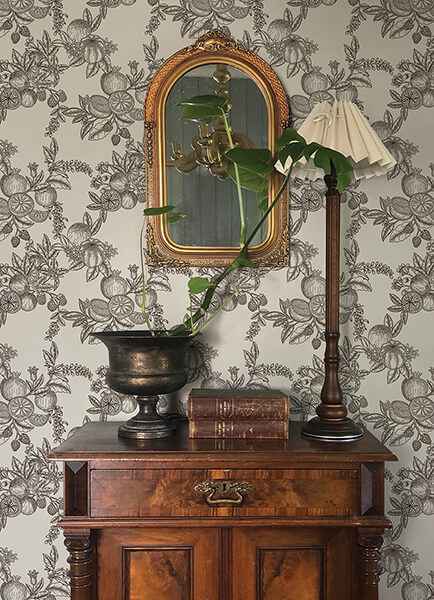 Gerty Black Fruit Toile Wallpaper - York Wallcoverings - 4173-27637 - York Wallcoverings Wallpaper