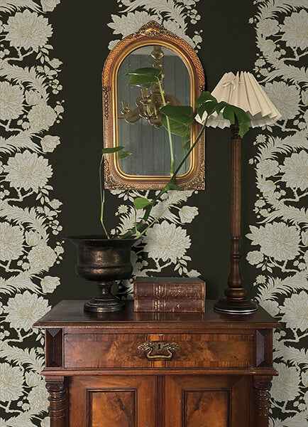 Gisela Black Floral Columns Wallpaper - York Wallcoverings - 4173-27641 - York Wallcoverings Wallpaper