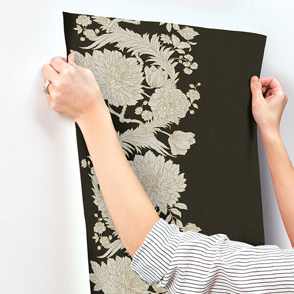 gisela-black-floral-columns-wallpaper-york-wallcoverings-4173-27641 - York Wallcoverings Wallpaper