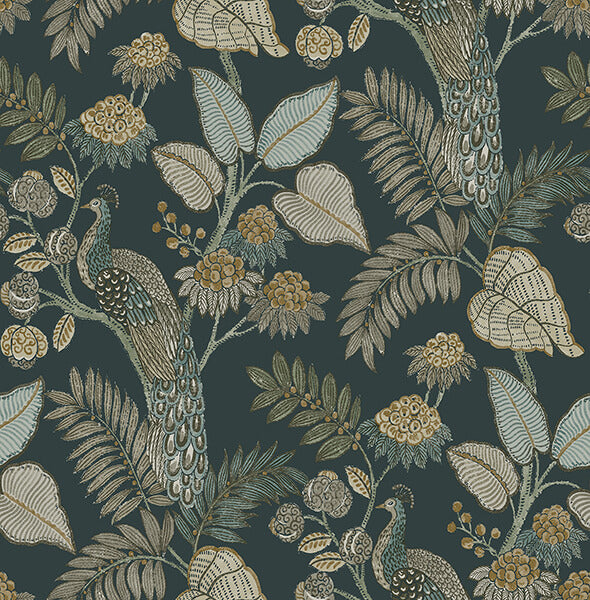 geneva-sea-green-peacock-paradise-wallpaper-york-wallcoverings-4173-27645 - York Wallcoverings Wallpaper