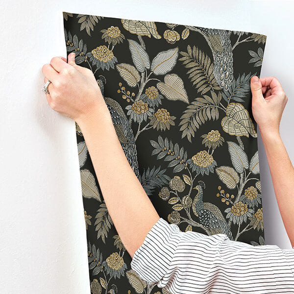 geneva-black-peacock-paradise-wallpaper-york-wallcoverings-4173-27646 - York Wallcoverings Wallpaper