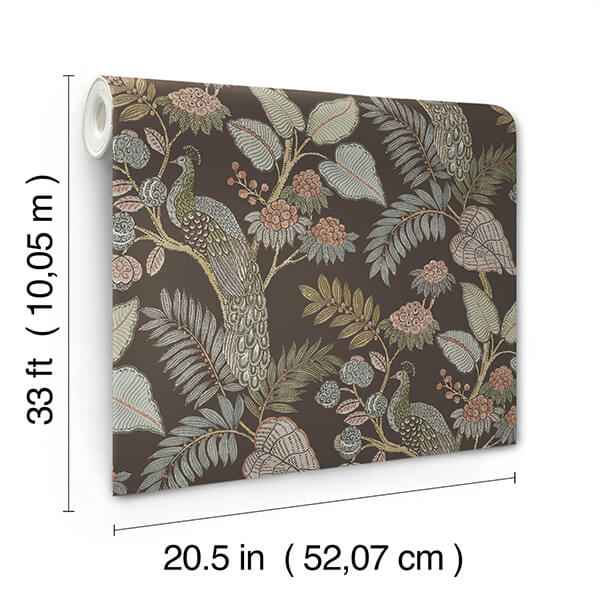 Geneva Chocolate Peacock Paradise Wallpaper - York Wallcoverings - 4173-27647 - York Wallcoverings Wallpaper
