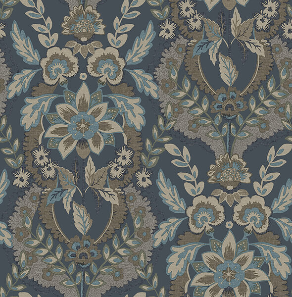collins-teal-damask-wallpaper-york-wallcoverings-4173-27653 - York Wallcoverings Wallpaper