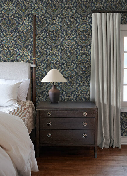collins-teal-damask-wallpaper-york-wallcoverings-4173-27653 - York Wallcoverings Wallpaper