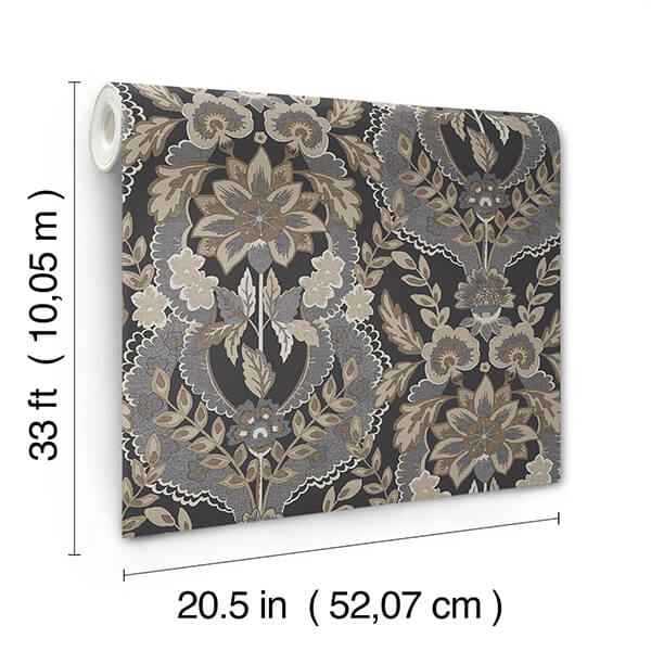 Collins Charcoal Damask Wallpaper - York Wallcoverings - 4173-27654 - York Wallcoverings Wallpaper