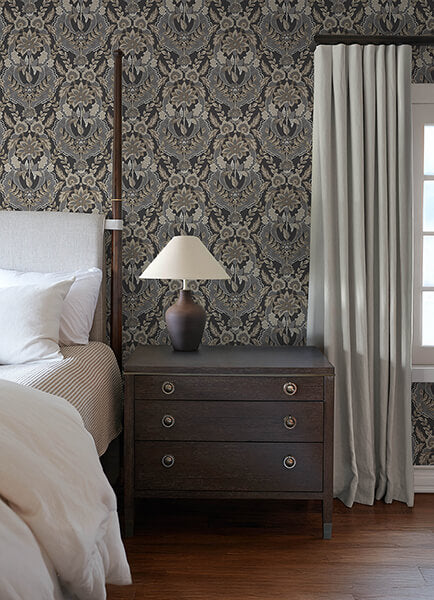 collins-charcoal-damask-wallpaper-york-wallcoverings-4173-27654 - York Wallcoverings Wallpaper