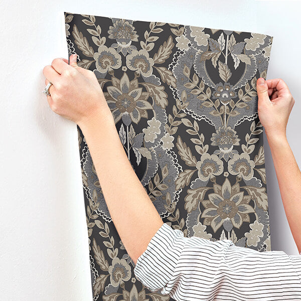 collins-charcoal-damask-wallpaper-york-wallcoverings-4173-27654 - York Wallcoverings Wallpaper