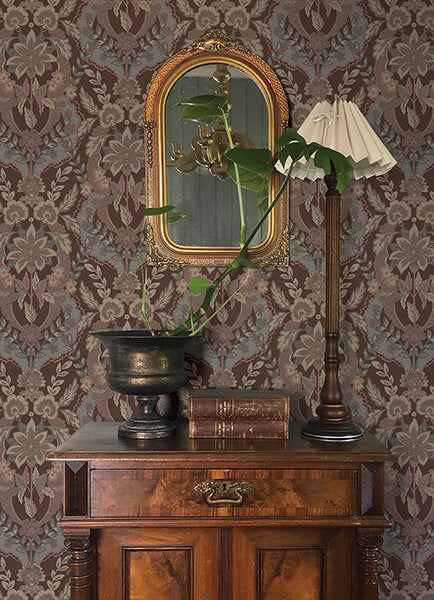 Collins Plum Damask Wallpaper - York Wallcoverings - 4173-27656 - York Wallcoverings Wallpaper