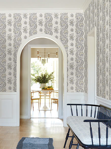 beaumont-charcoal-floral-stripe-wallpaper-york-wallcoverings-vp1303 - York Wallcoverings Wallpaper