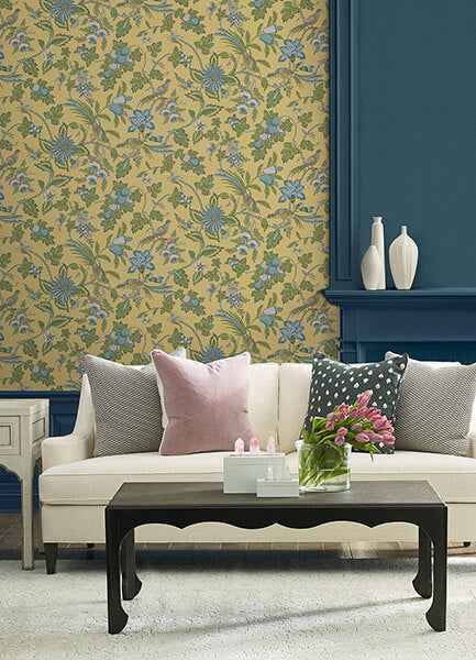 Parterre Light Yellow Jacobean Wallpaper - York Wallcoverings - VP1313