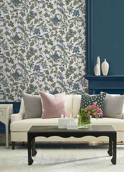 Parterre Blue Jacobean Wallpaper - York Wallcoverings - VP1314