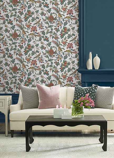 Parterre Coral Jacobean Wallpaper - York Wallcoverings - VP1316 - York Wallcoverings Wallpaper