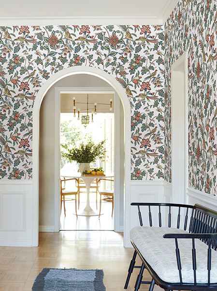 Parterre Coral Jacobean Wallpaper - York Wallcoverings - VP1316 - York Wallcoverings Wallpaper