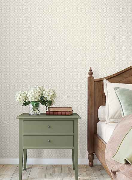 Priti Beige Floral Grid Wallpaper - York Wallcoverings - VP1333 - York Wallcoverings Wallpaper