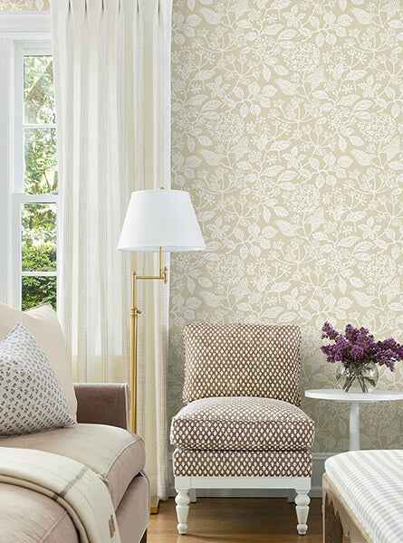 Rowen Beige Botanical Wallpaper - York Wallcoverings - VP1345 - York Wallcoverings Wallpaper