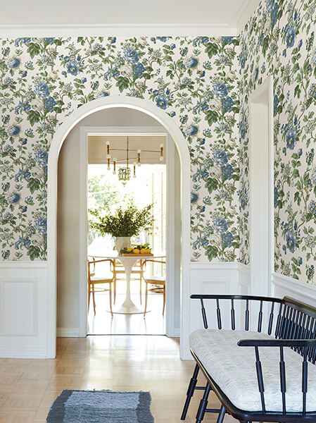 Beatrix Blue Vintage Floral Wallpaper - York Wallcoverings - VP1352 - York Wallcoverings Wallpaper