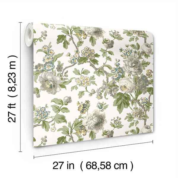Beatrix Neutral Vintage Floral Wallpaper - York Wallcoverings - VP1353 - York Wallcoverings Wallpaper