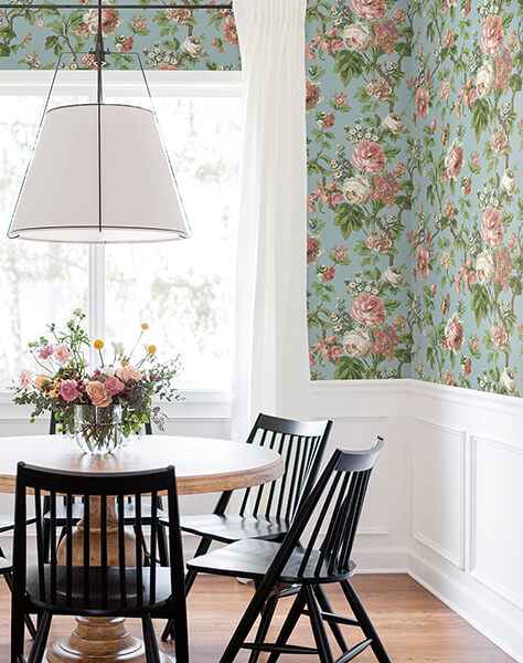 Beatrix Sky Blue Vintage Floral Wallpaper - York Wallcoverings - VP1354 - York Wallcoverings Wallpaper