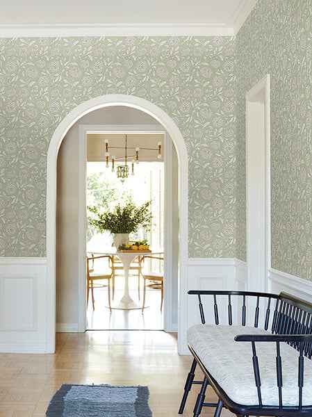Chatsworth Garden Light Green Floral Trail Wallpaper - York Wallcoverings - VP1362 - York Wallcoverings Papel pintado