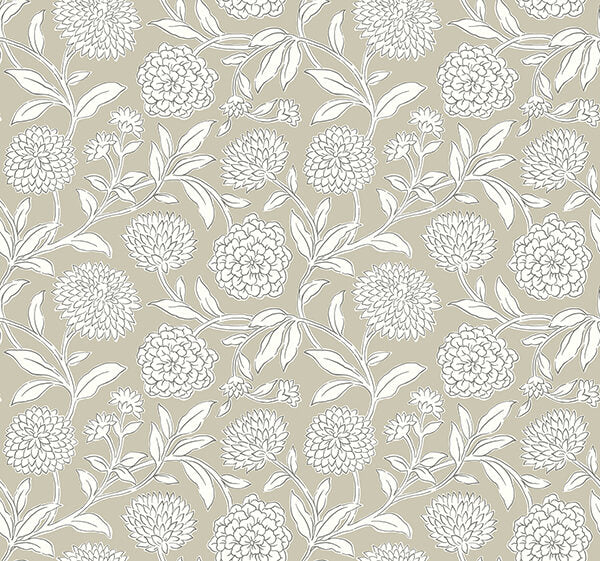 chatsworth-garden-taupe-floral-trail-wallpaper-york-wallcoverings-vp1363 - York Wallpaper Wallpaper